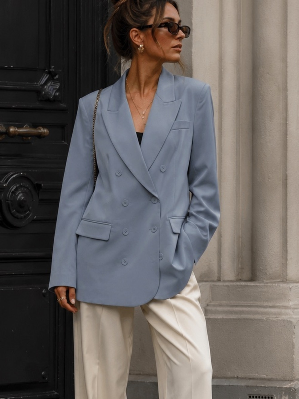 Rosebanks Size S Double-Breasted Oversized Blazer Jacket in Dusty Blue